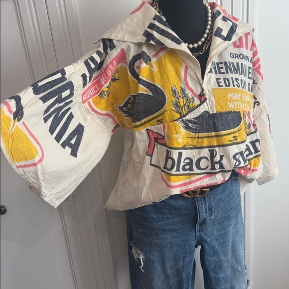 Vintage Flour Sack Boho Top Black Swan - Picture 3 of 9